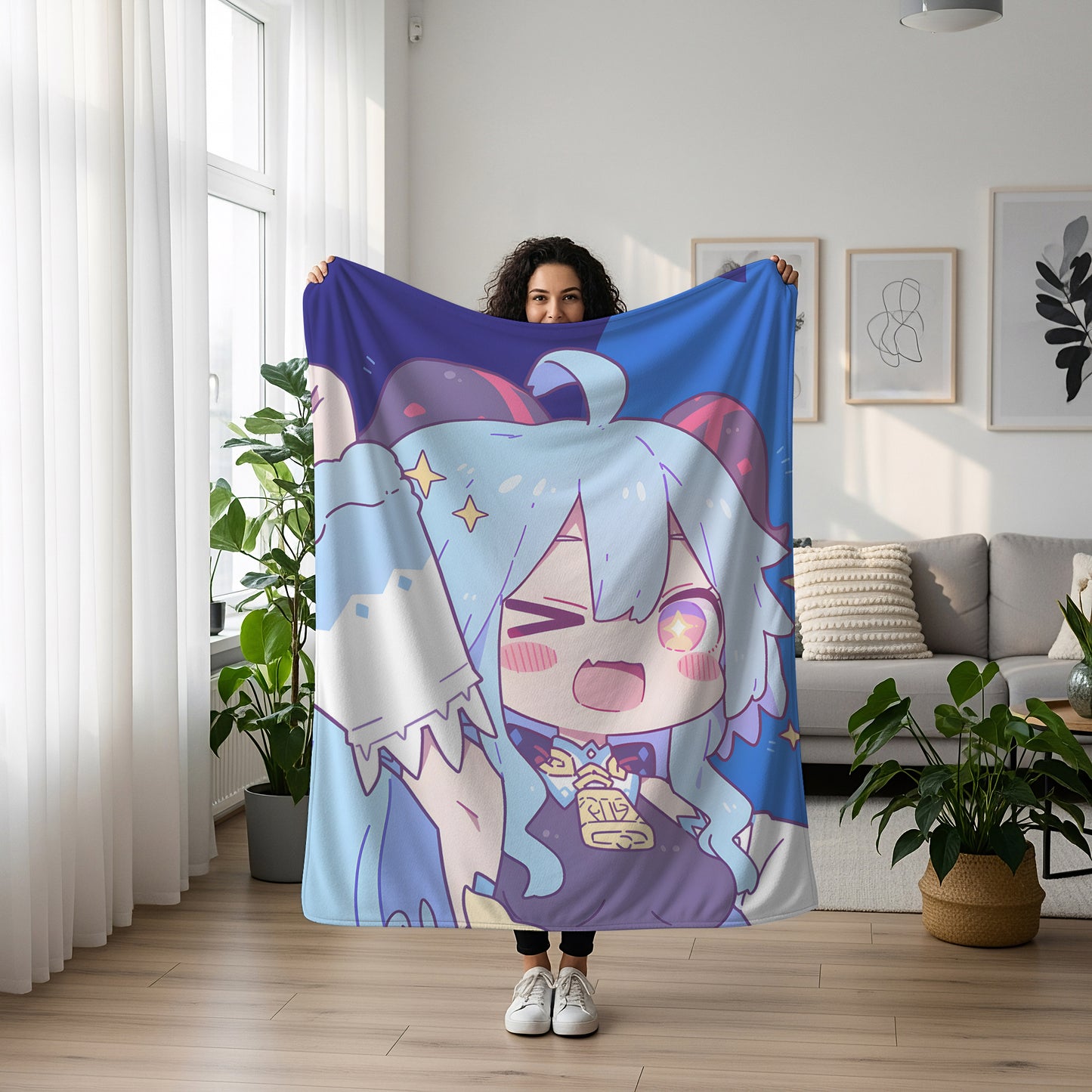 Ganyu, Genshin Impact Merch, Cute Chibi Flannel Blanket, Liyue Adeptus Anime Peripheral, Kawaii Otaku Gift