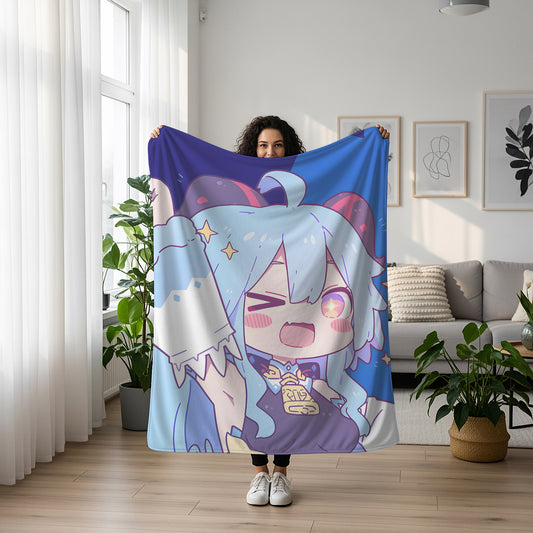 Ganyu, Genshin Impact Merch, Cute Chibi Flannel Blanket, Liyue Adeptus Anime Peripheral, Kawaii Otaku Gift