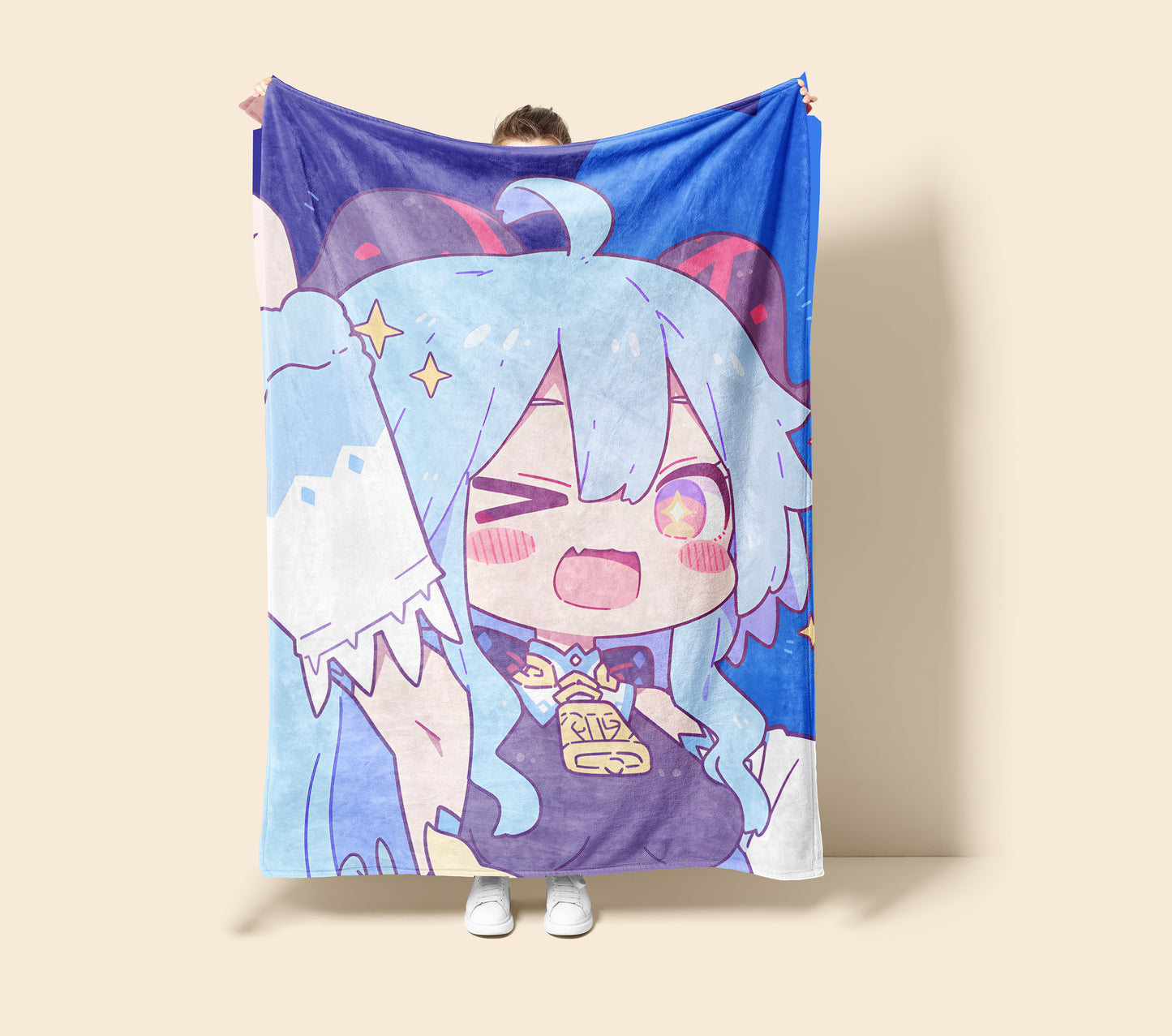 Ganyu, Genshin Impact Merch, Cute Chibi Flannel Blanket, Liyue Adeptus Anime Peripheral, Kawaii Otaku Gift