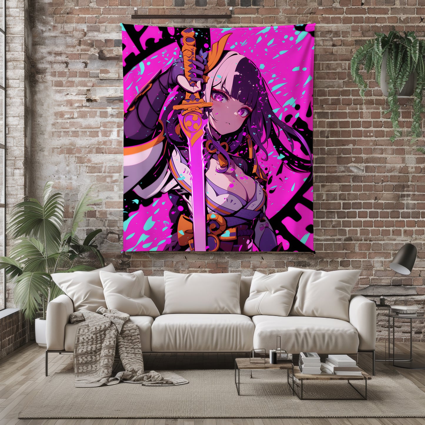 Raiden Shogun, Genshin Impact Merch, Sword Drawing Pose Flannel Blanket, Musou no Hitotachi Anime Peripheral, Otaku Bedding