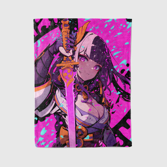 Raiden Shogun, Genshin Impact Merch, Sword Drawing Pose Flannel Blanket, Musou no Hitotachi Anime Peripheral, Otaku Bedding