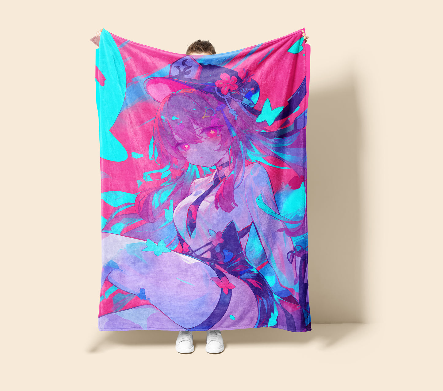 Hu Tao, Genshin Impact Merch, Moe Aesthetic Flannel Blanket, Wangsheng Director Anime Peripheral, Otaku Bedding