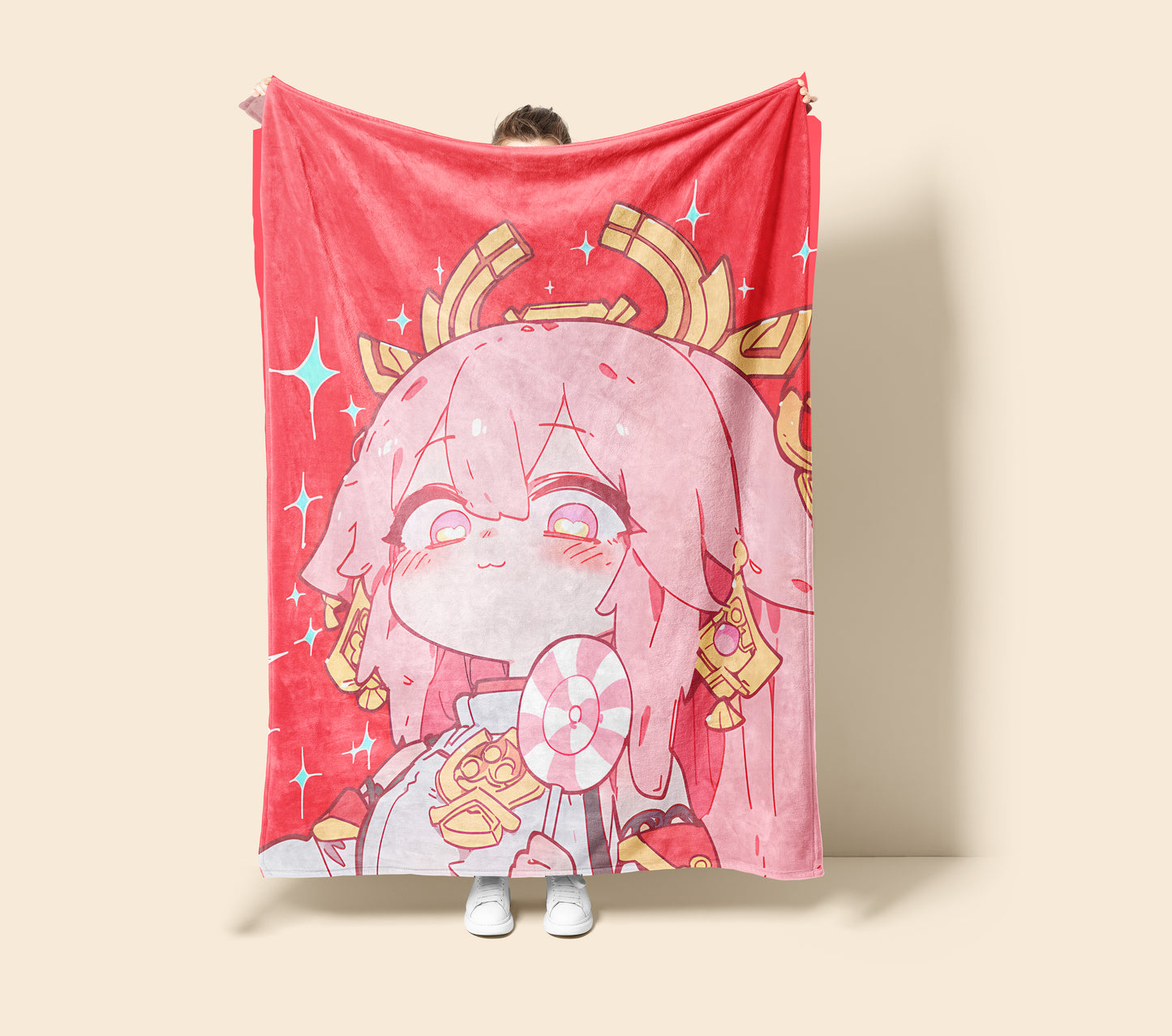 Yae Miko, Genshin Impact Merch, Cute Chibi Aesthetic Flannel Blanket, Lady Guuji Anime Peripheral, Kawaii Otaku Gift