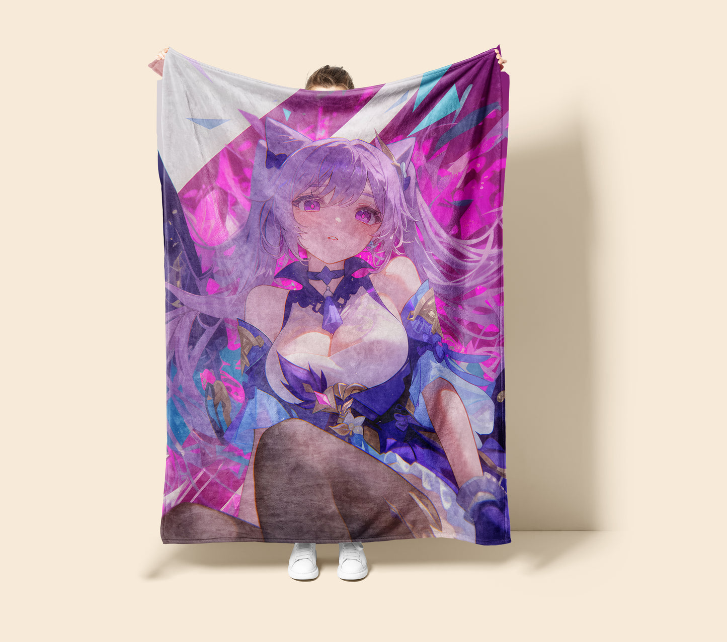 Keqing, Genshin Impact Merch, Sweet Moe Style Flannel Blanket, Liyue Qixing Anime Peripheral, Otaku Decor