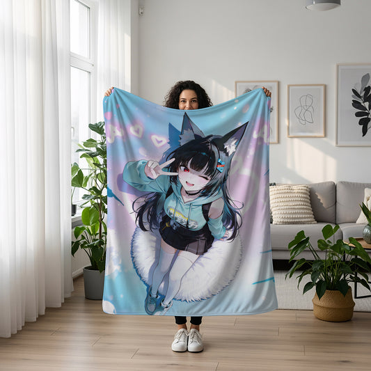 Hoshimi Miyabi, Zenless Zone Zero Merch, Cat Ear Kawaii Flannel Blanket, ZZZ Anime Peripheral, Otaku Bedding