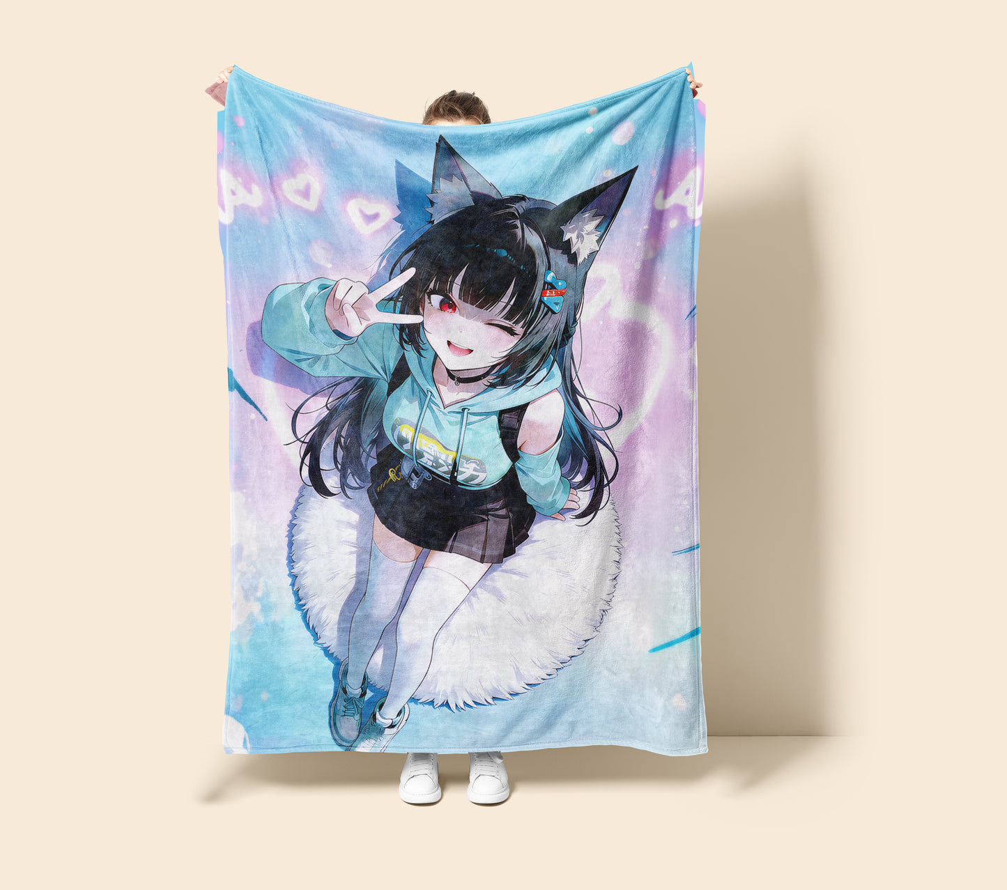 Hoshimi Miyabi, Zenless Zone Zero Merch, Cat Ear Kawaii Flannel Blanket, ZZZ Anime Peripheral, Otaku Bedding