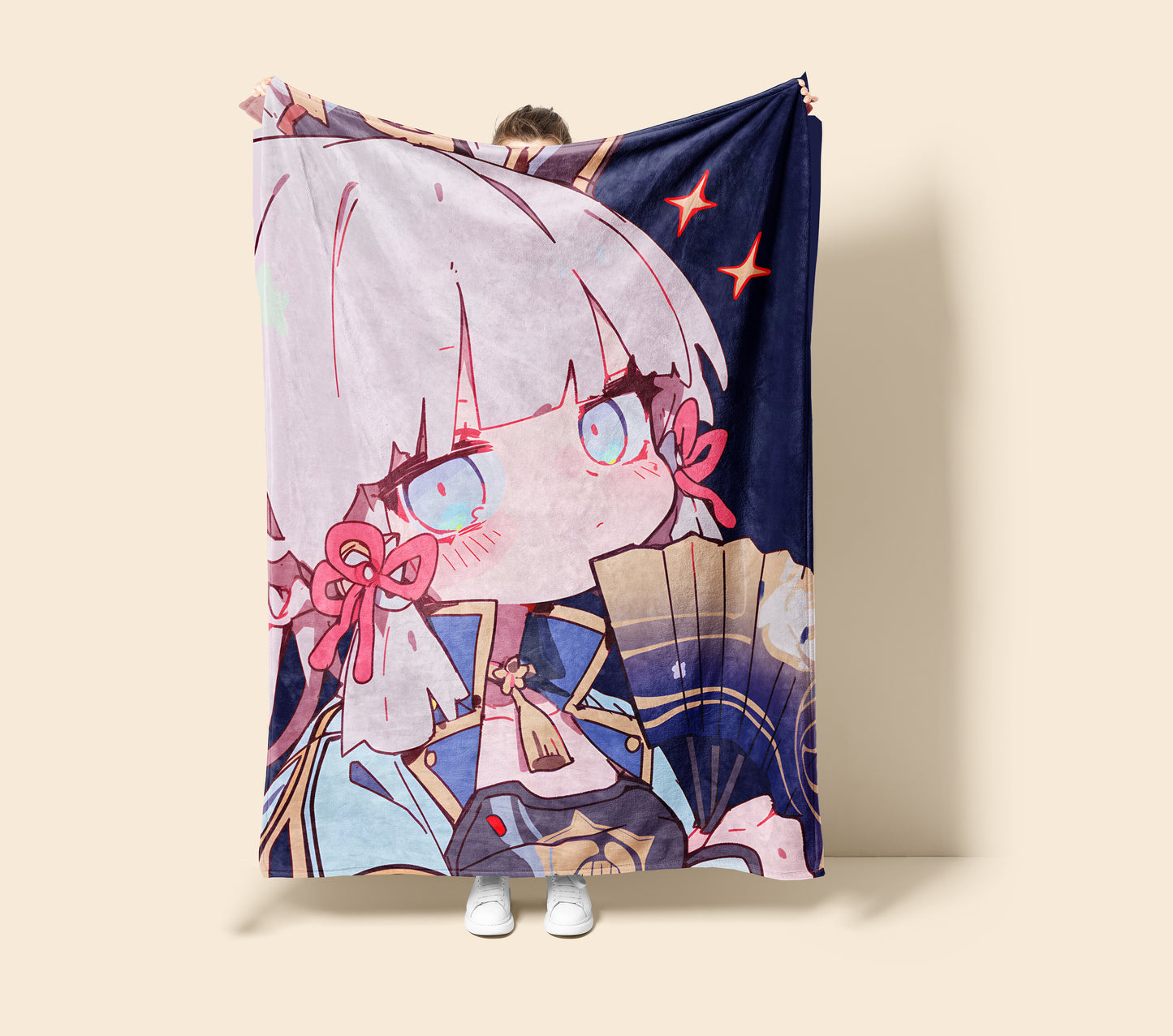 Kamisato Ayaka, Genshin Impact Merch, Cute Chibi Flannel Blanket, Shirasagi Himegimi Anime Peripheral, Otaku Gift
