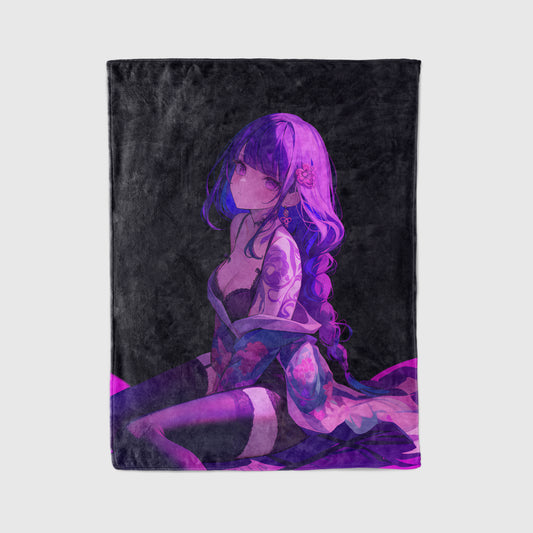 Raiden Shogun, Genshin Impact Merch, Tattoo Art Mature Flannel Blanket, Raiden Ei Anime Peripheral, Otaku Decor