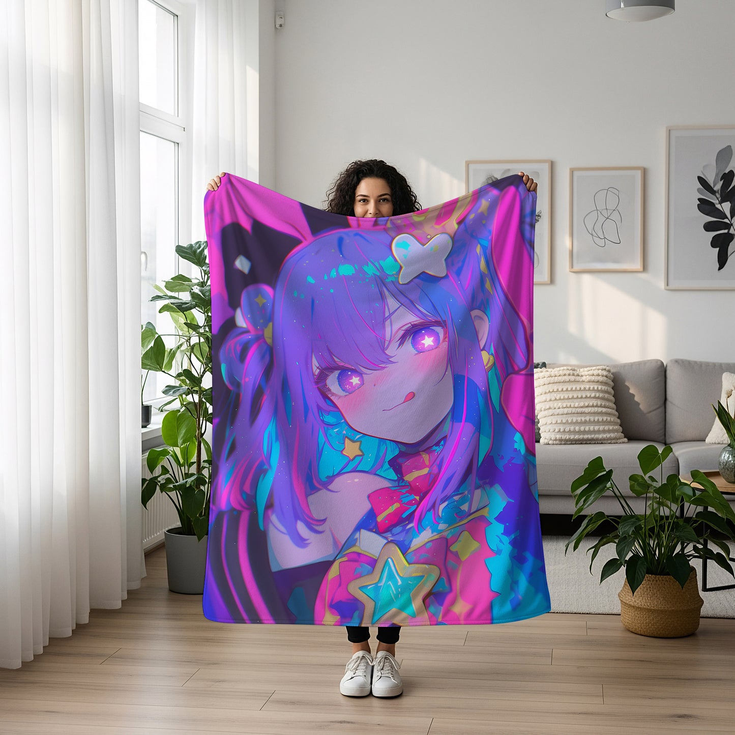 Ai Hoshino, Oshi no Ko Merch, Kawaii Idol Flannel Blanket, Anime Idol Decor, Otaku Peripheral Gift