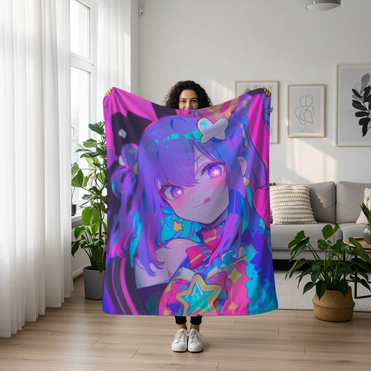 Ai Hoshino, Oshi no Ko Merch, Kawaii Idol Flannel Blanket, Anime Idol Decor, Otaku Peripheral Gift