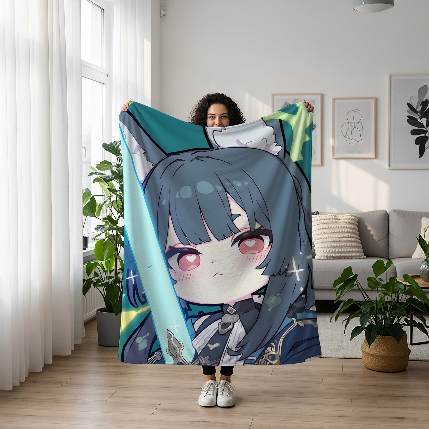 Hoshimi Miyabi, Zenless Zone Zero Merch, Cute Chibi Flannel Blanket, ZZZ Anime Peripheral, Kawaii Otaku Decor