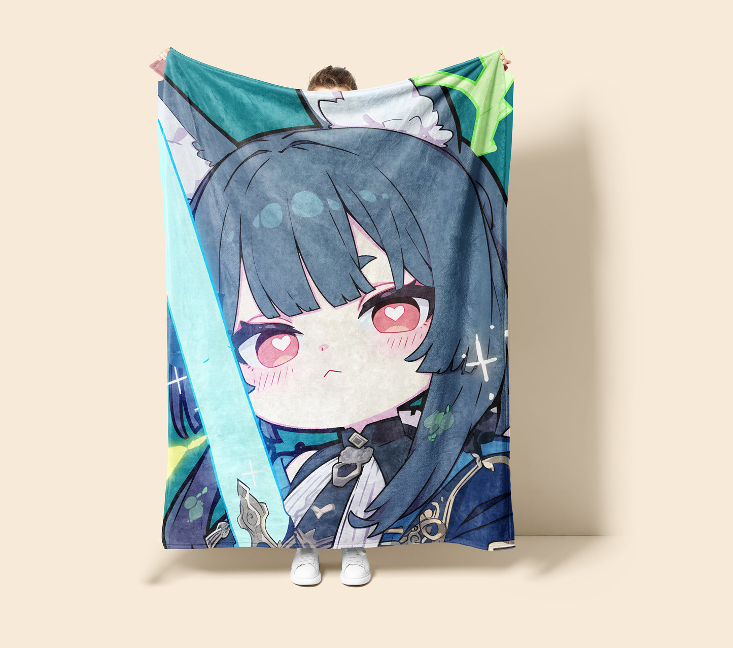 Hoshimi Miyabi, Zenless Zone Zero Merch, Cute Chibi Flannel Blanket, ZZZ Anime Peripheral, Kawaii Otaku Decor