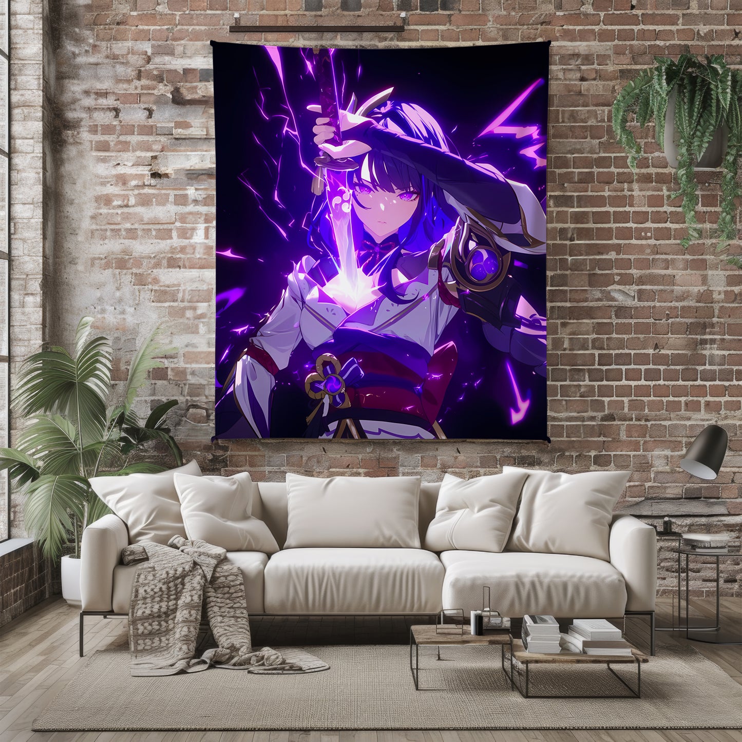 Raiden Shogun, Genshin Impact Merch, Combat Stance Flannel Blanket, Electro Archon Anime Peripheral, Otaku Bedding