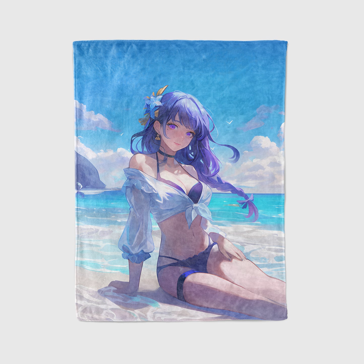 Raiden Shogun, Genshin Impact Merch, Summer Bikini Flannel Blanket, Seductive Anime Peripheral, Otaku Home Decor
