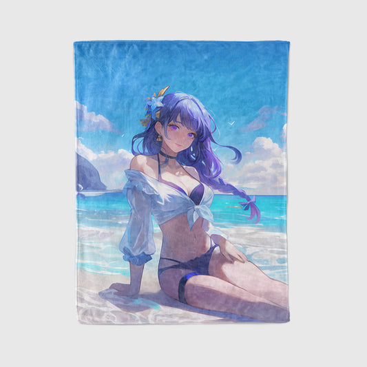 Raiden Shogun, Genshin Impact Merch, Summer Bikini Flannel Blanket, Seductive Anime Peripheral, Otaku Home Decor