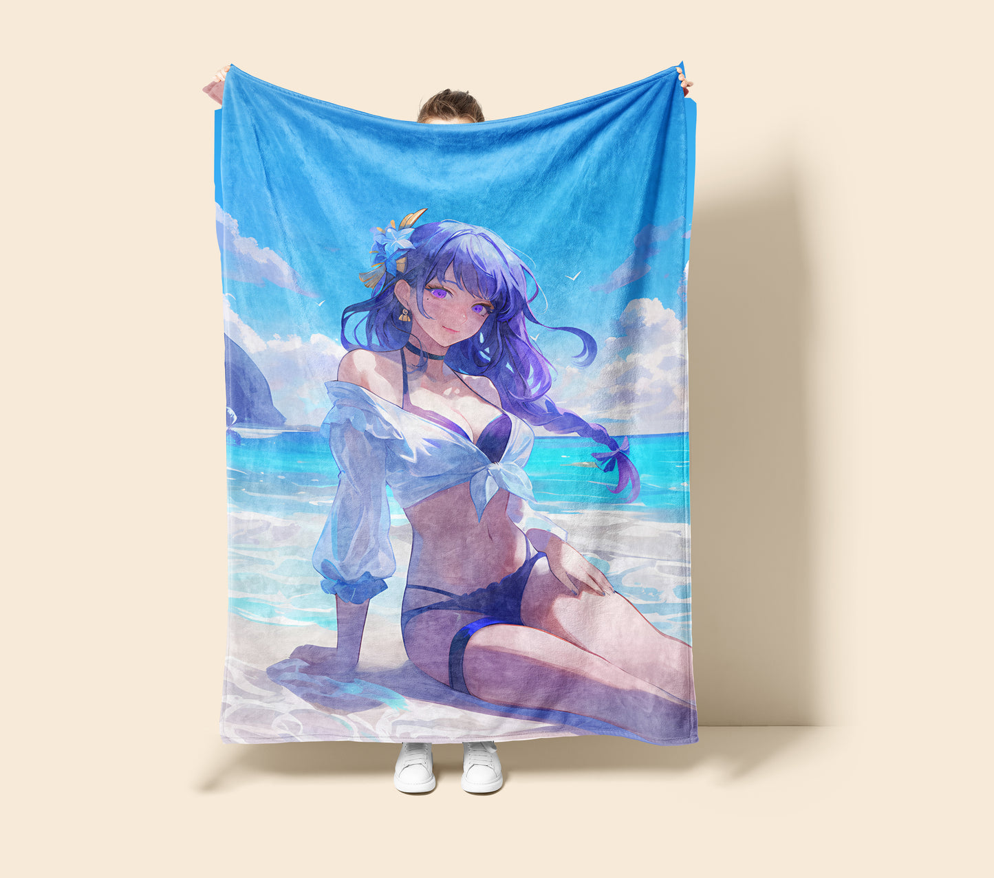 Raiden Shogun, Genshin Impact Merch, Summer Bikini Flannel Blanket, Seductive Anime Peripheral, Otaku Home Decor