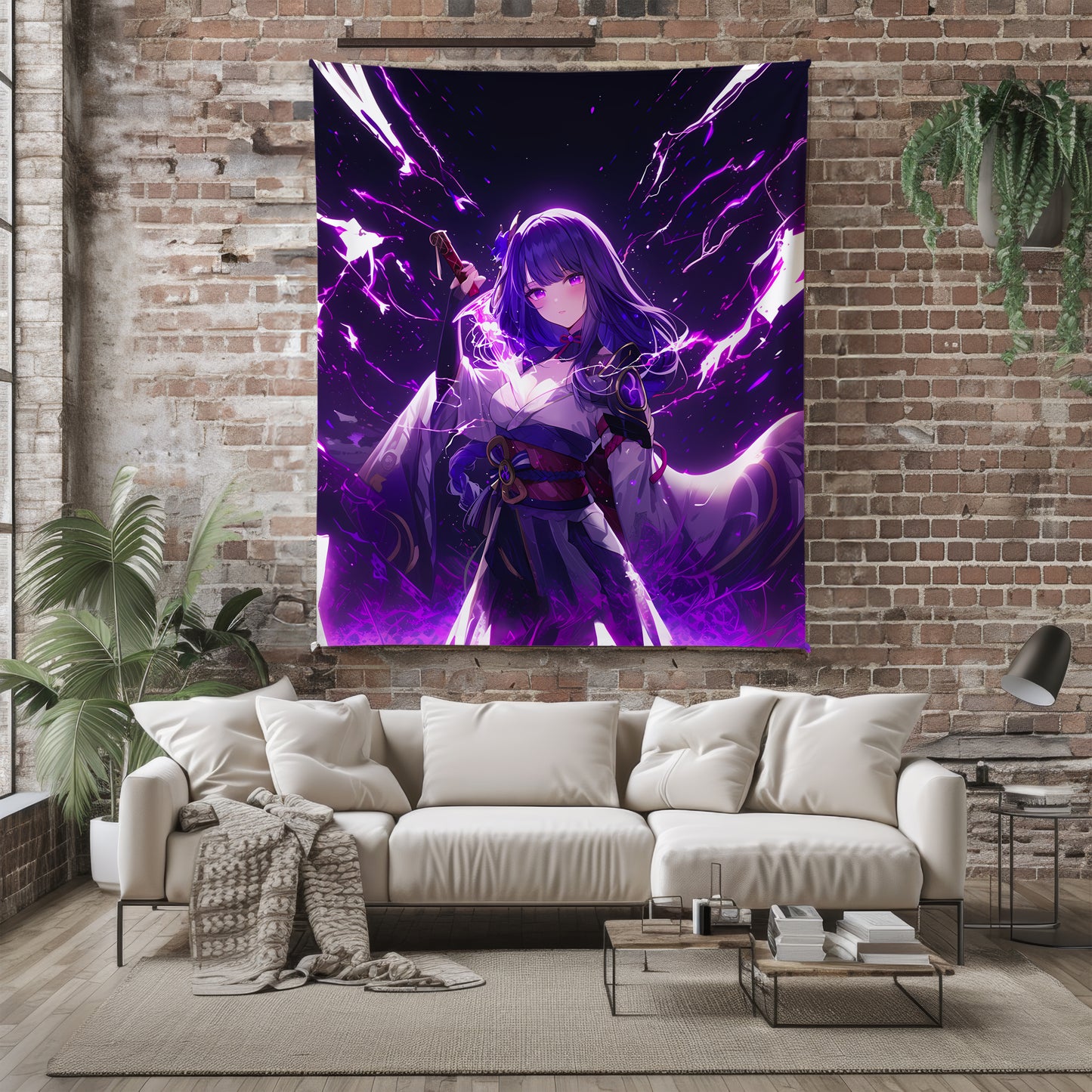 Raiden Shogun, Genshin Impact Merch, Musou Drawing Pose Flannel Blanket, Anime Art Bedding, Premium Otaku Peripheral