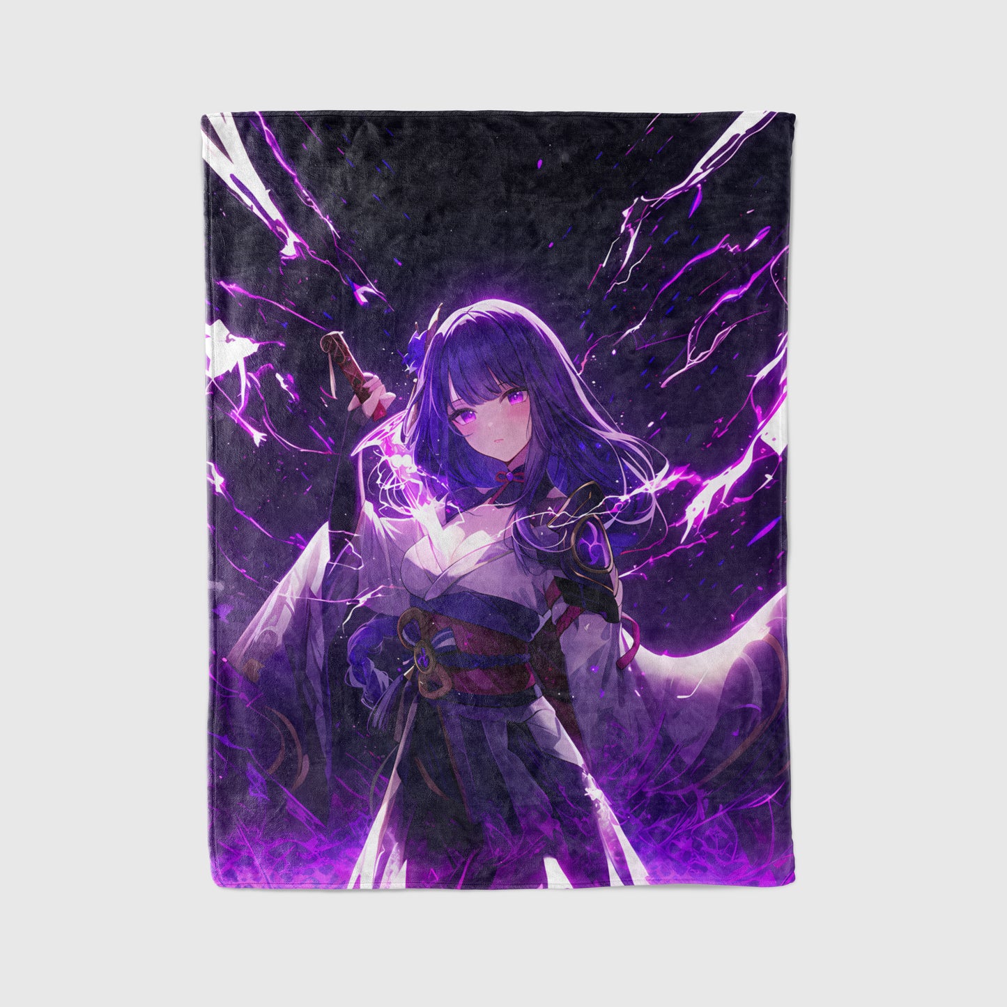 Raiden Shogun, Genshin Impact Merch, Musou Drawing Pose Flannel Blanket, Anime Art Bedding, Premium Otaku Peripheral