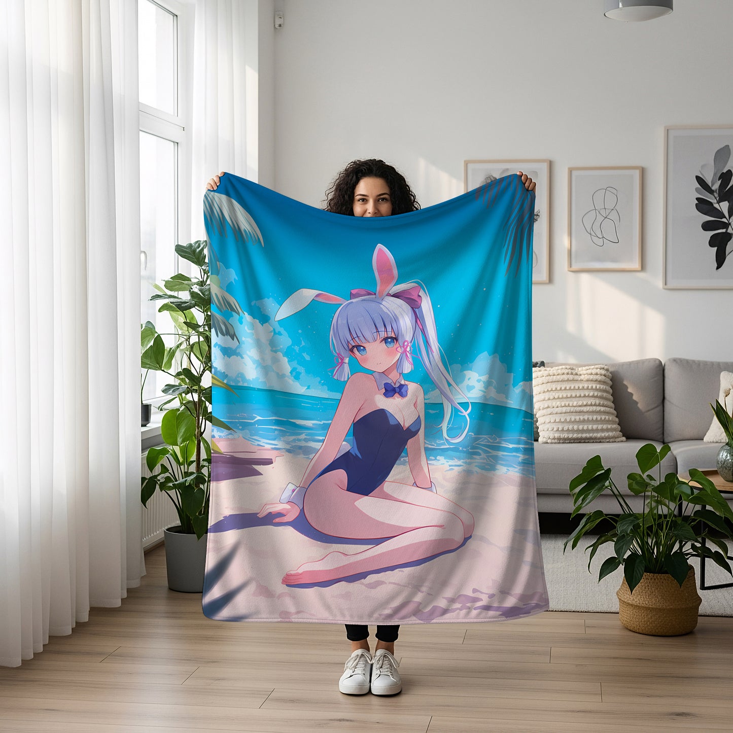 Kamisato Ayaka, Genshin Impact Merch, High Cut Swimsuit Flannel Blanket, Seductive Anime Peripheral, Otaku Bedding