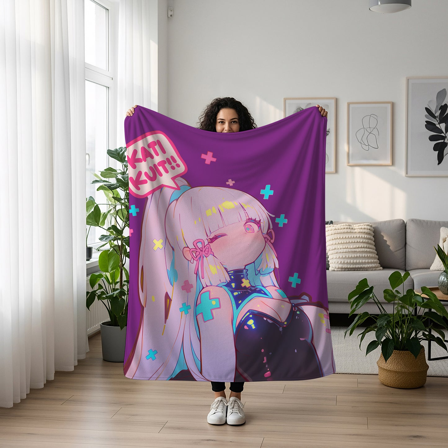 Kamisato Ayaka, Genshin Impact Merch, Kawaii Wink Flannel Blanket, Shirasagi Himegimi Anime Peripheral, Otaku Bedding
