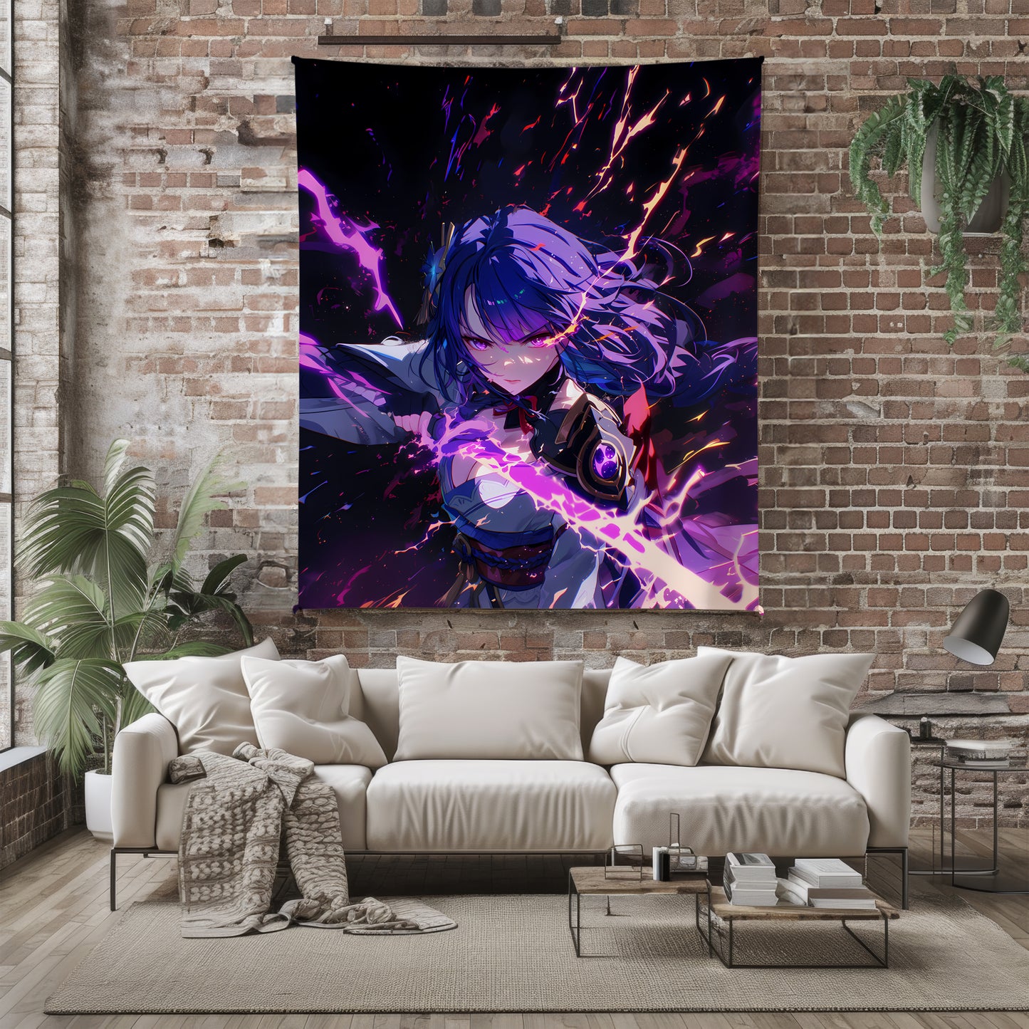 Raiden Shogun, Genshin Impact Merch, Cool Sword Draw Flannel Blanket, Electro Archon Anime Peripheral, Otaku Decor