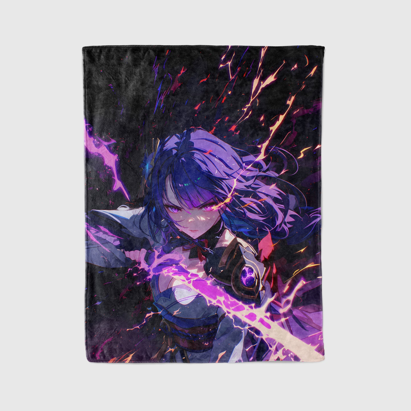 Raiden Shogun, Genshin Impact Merch, Cool Sword Draw Flannel Blanket, Electro Archon Anime Peripheral, Otaku Decor