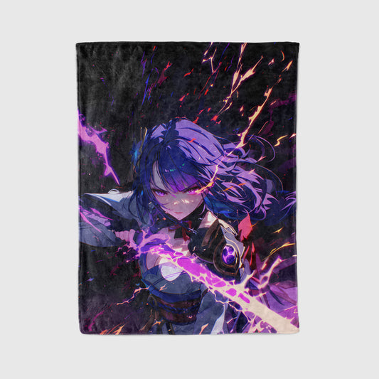 Raiden Shogun, Genshin Impact Merch, Cool Sword Draw Flannel Blanket, Electro Archon Anime Peripheral, Otaku Decor