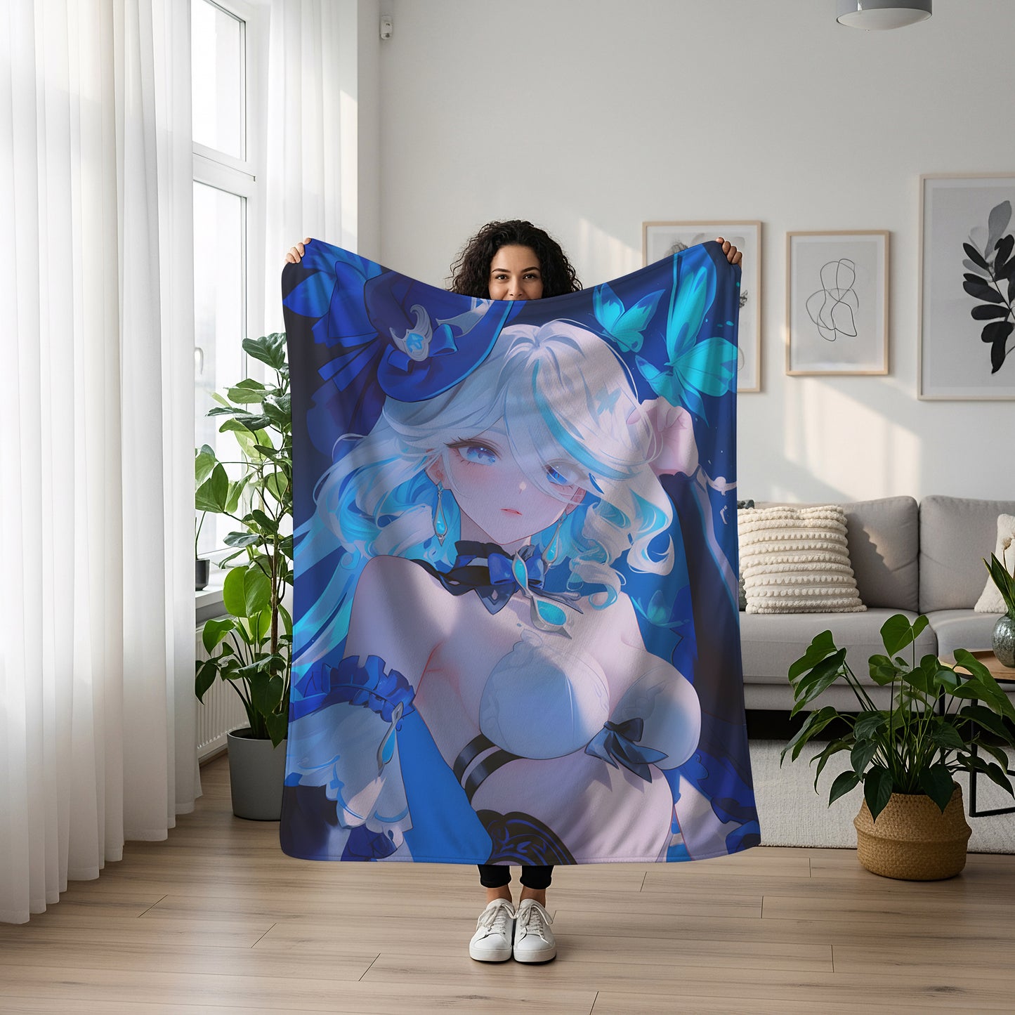 Furina, Genshin Impact Merch, Goddess Swimsuit Flannel Blanket, Hydro Archon Anime Peripheral, Premium Otaku Gift