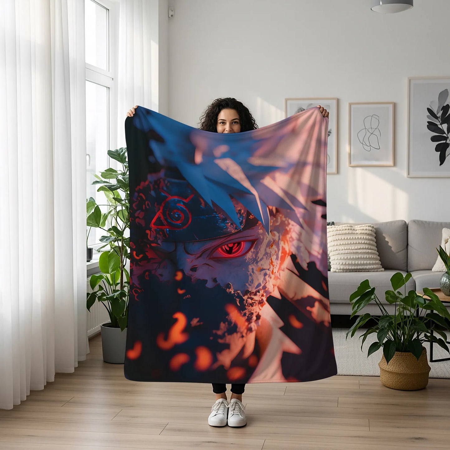 Kakashi Hatake Realistic Art Style Flannel Blanket, Naruto Shippuden Ninja Master, Anime Room Decor, Wall Hanging Art Gift
