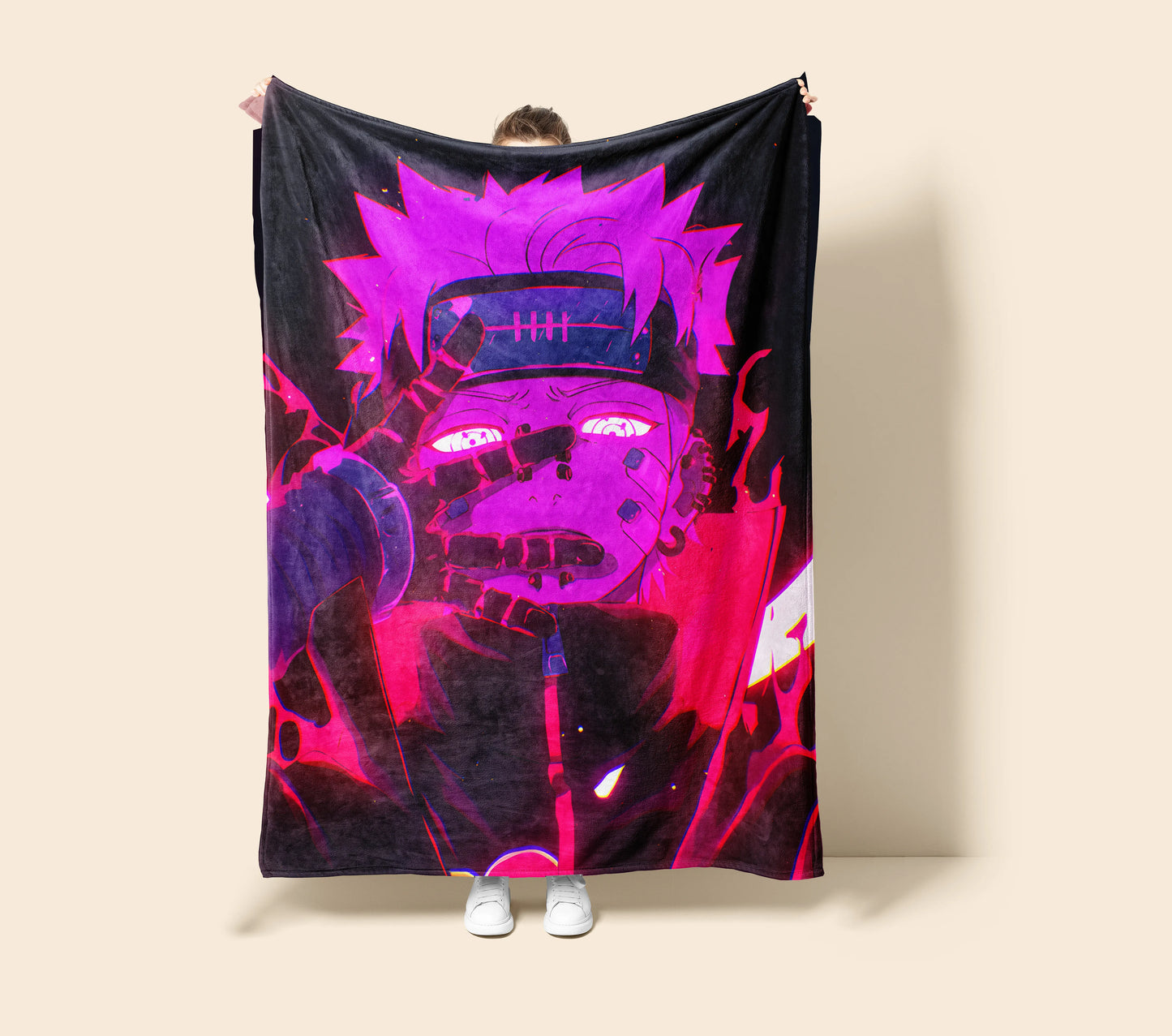 Uzumaki Naruto Neon Glow Style Flannel Blanket, Naruto Anime Cyberpunk Ninja, Vibrant Wall Decor, Otaku Collection Gift