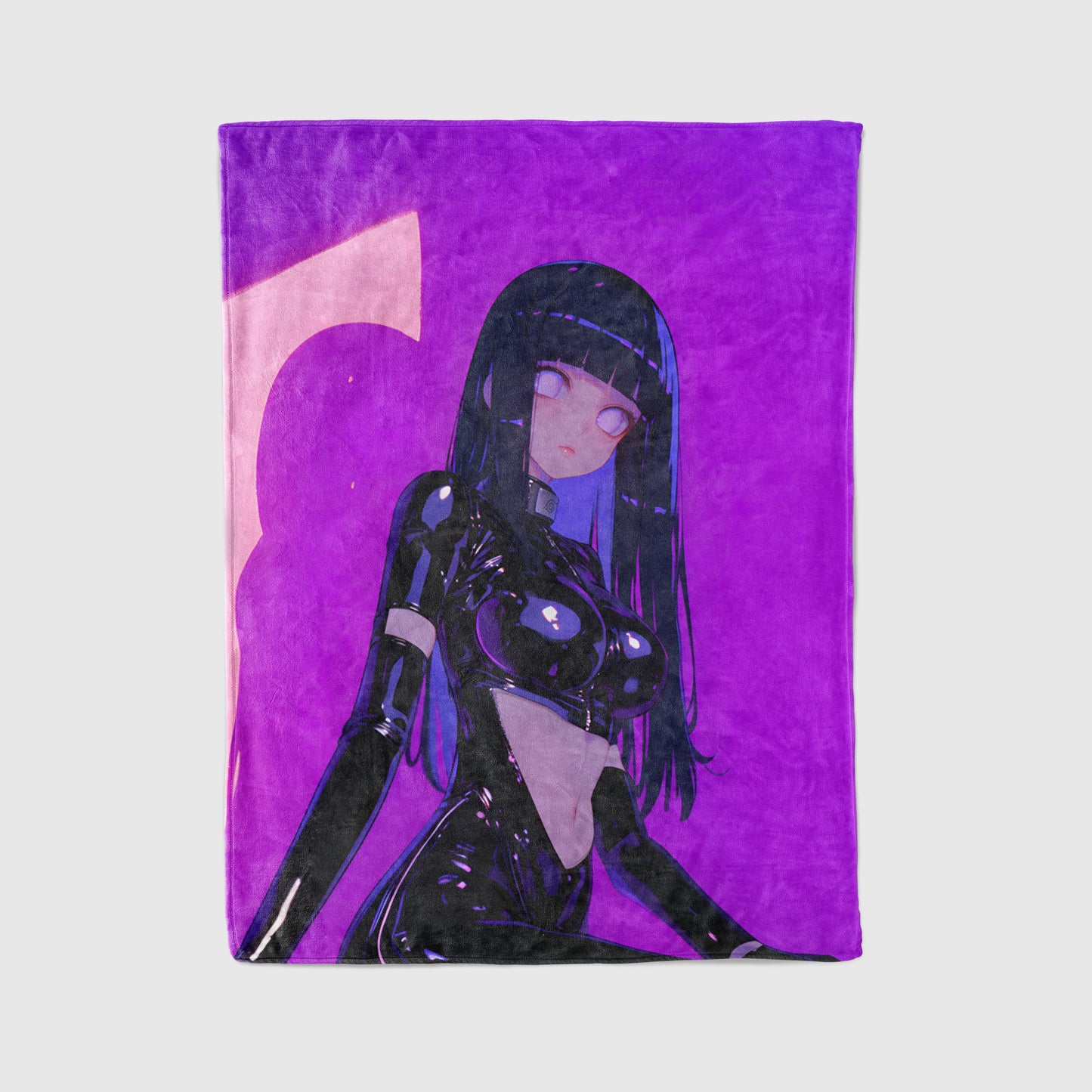 Hinata Hyuga Black Latex Bodysuit Style Flannel Blanket, Naruto Sexy Waifu Art, Otaku Wall Decor, Unique Art Piece Gift