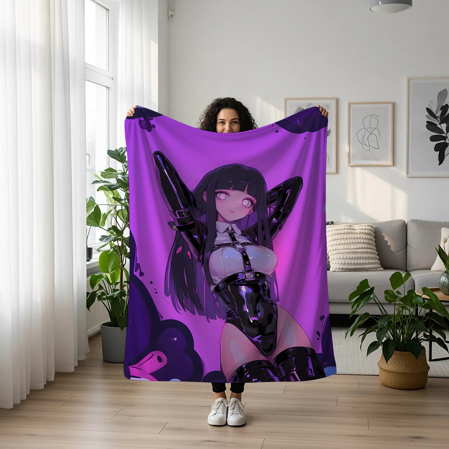 Hinata Hyuga Sexy Latex Bodysuit Style Flannel Blanket, Naruto Anime Girl, Otaku Bedroom Decor, Wall Hanging Art, Gift for Men