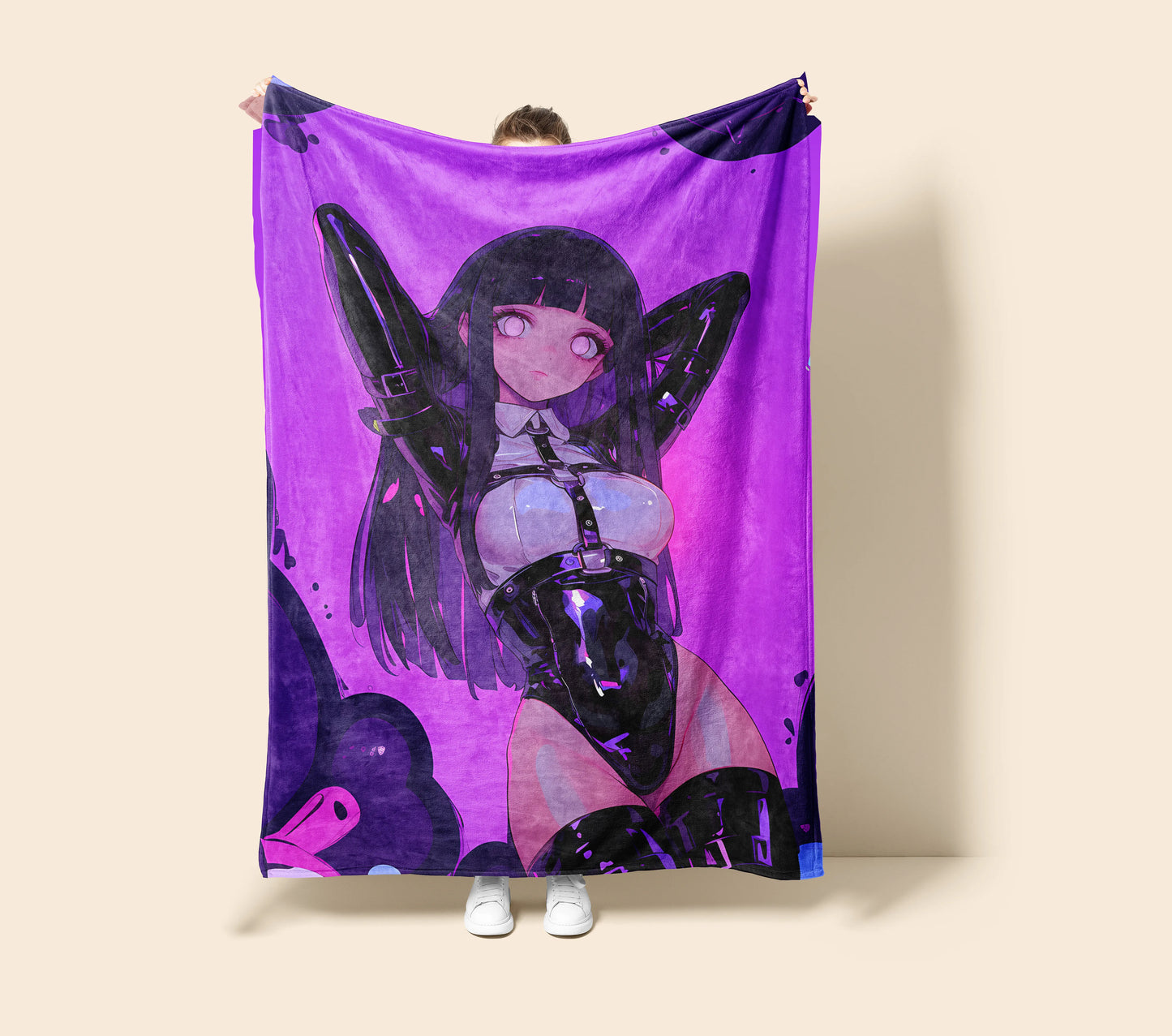 Hinata Hyuga Sexy Latex Bodysuit Style Flannel Blanket, Naruto Anime Girl, Otaku Bedroom Decor, Wall Hanging Art, Gift for Men