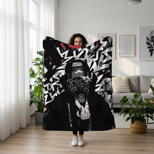 Itachi Uchiha Street Graffiti Style Flannel Blanket, Naruto Urban Art Ninja, Cool Anime Wall Hanging, Gamer Room Decor