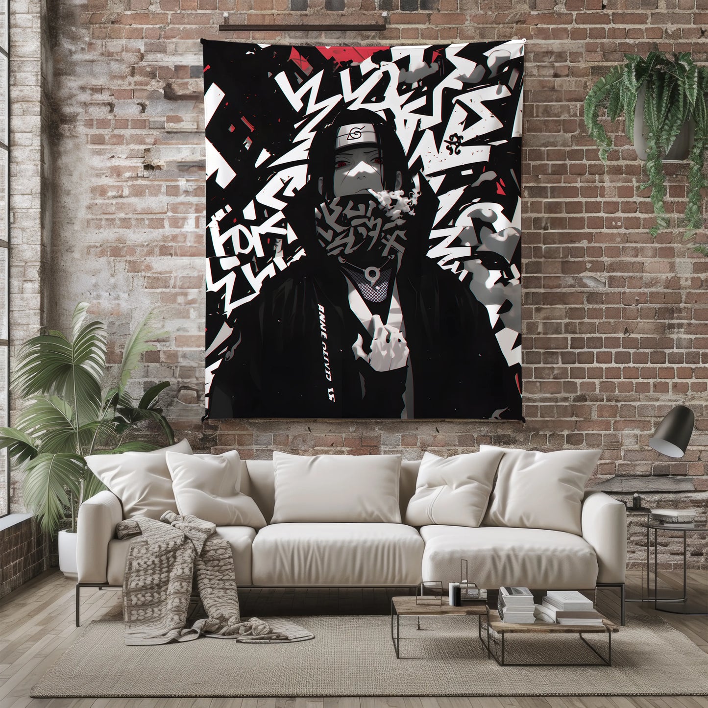 Itachi Uchiha Street Graffiti Style Flannel Blanket, Naruto Urban Art Ninja, Cool Anime Wall Hanging, Gamer Room Decor