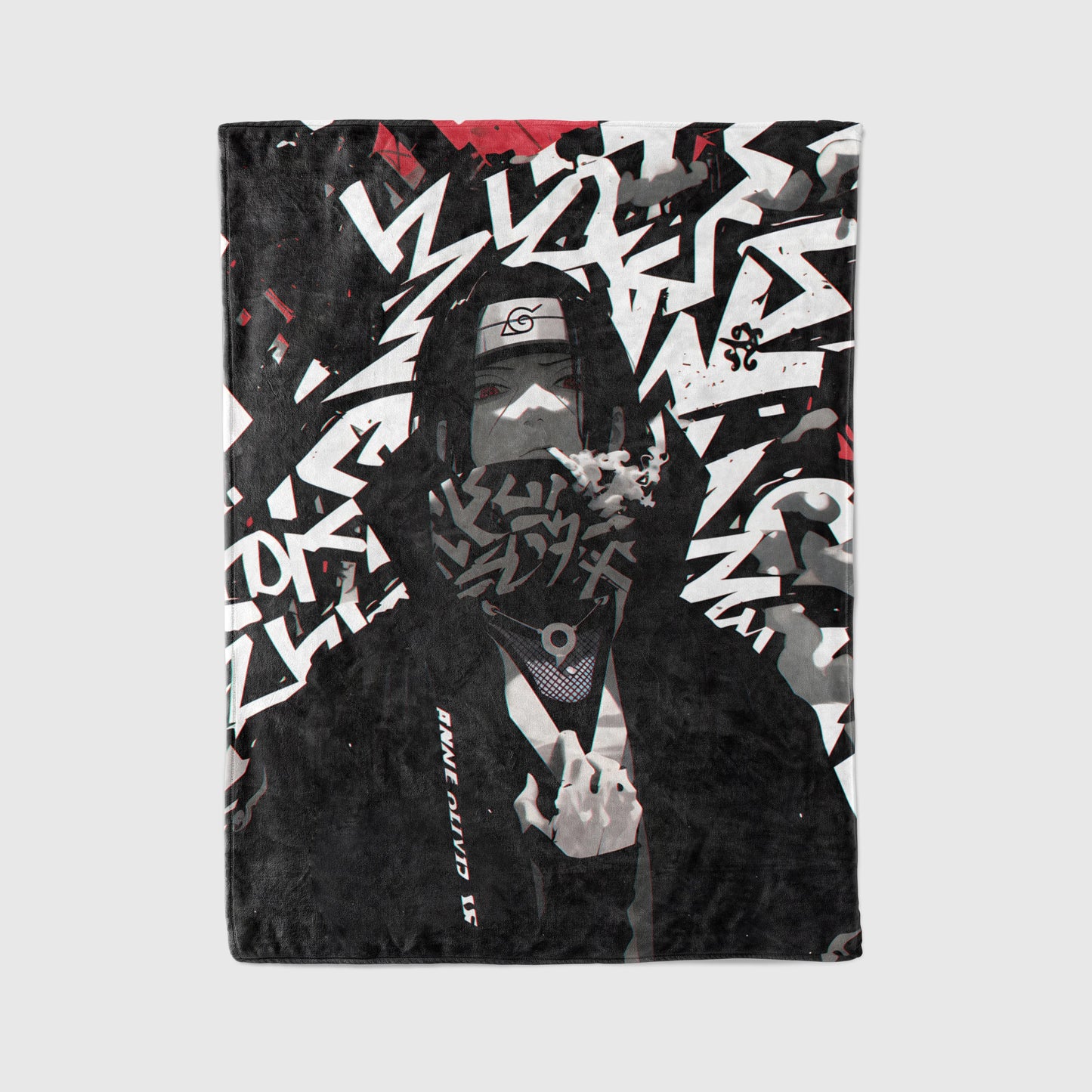 Itachi Uchiha Street Graffiti Style Flannel Blanket, Naruto Urban Art Ninja, Cool Anime Wall Hanging, Gamer Room Decor