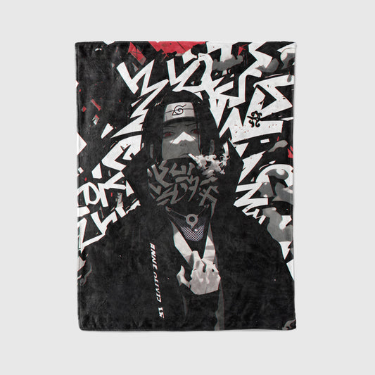 Itachi Uchiha Street Graffiti Style Flannel Blanket, Naruto Urban Art Ninja, Cool Anime Wall Hanging, Gamer Room Decor