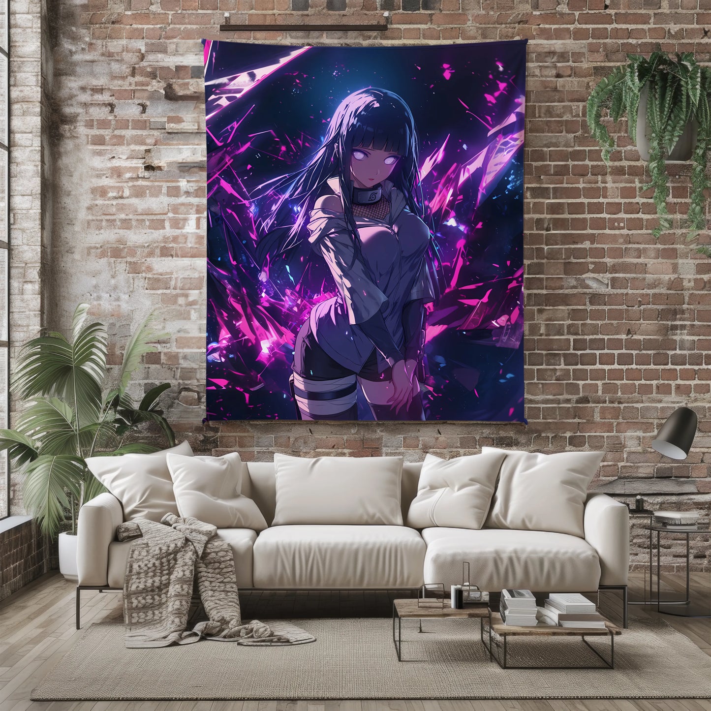 Hinata Hyuga Sci-Fi Futuristic Style Flannel Blanket, Naruto Cyber Anime Girl, Digital Art Decor, Techwear Waifu Gift