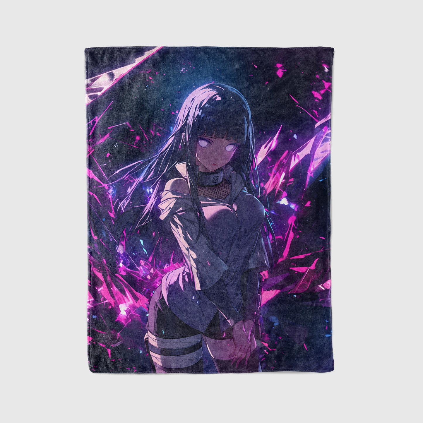 Hinata Hyuga Sci-Fi Futuristic Style Flannel Blanket, Naruto Cyber Anime Girl, Digital Art Decor, Techwear Waifu Gift