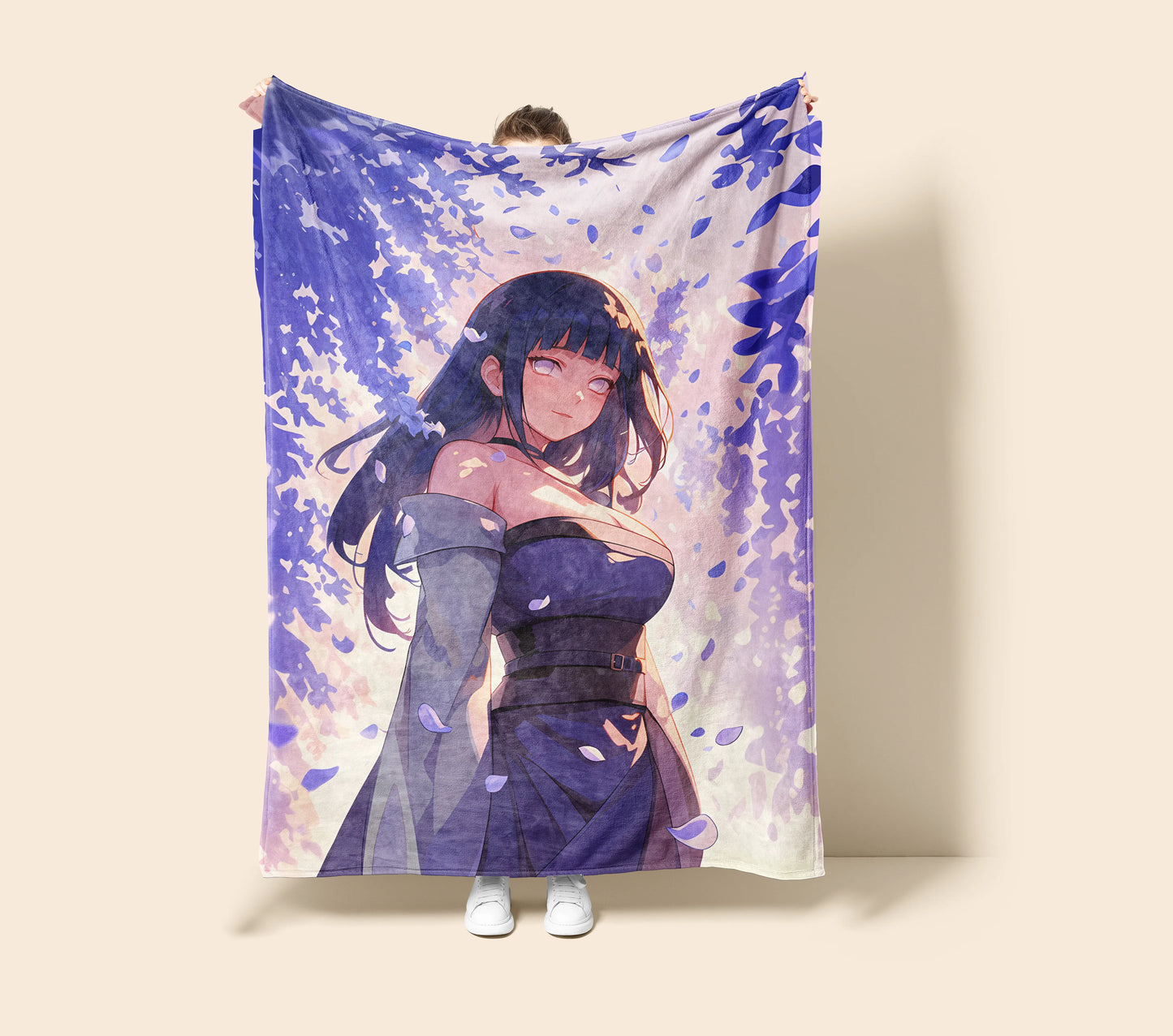 Hinata Hyuga Classic Manga Style Flannel Blanket, Naruto Anime Art, Cute Girl Wall Hanging, Otaku Home Decor Gift