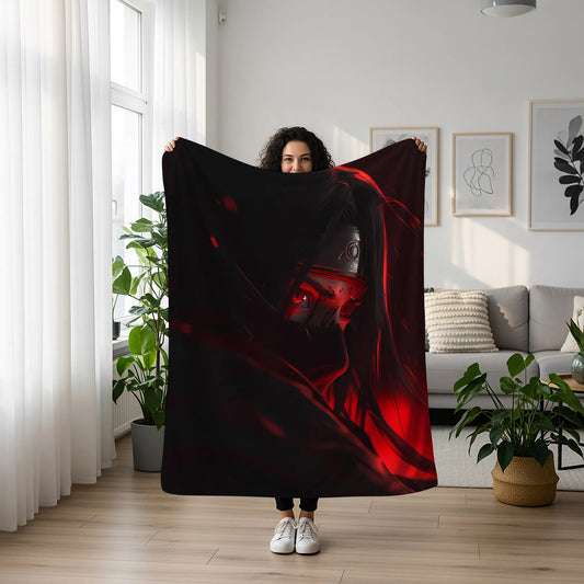 Itachi Uchiha Realistic Art Style Flannel Blanket, Naruto Uchiha Clan Master, Anime Wall Hanging, Cool Room Decor Gift