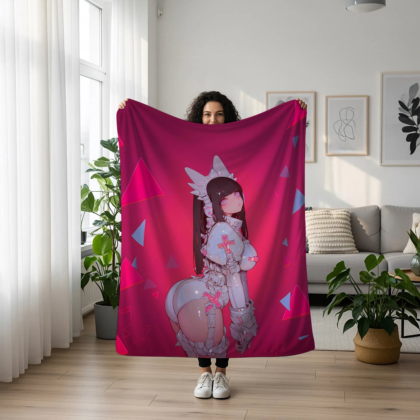 Hinata Hyuga Cute Maid Outfit Style Flannel Blanket, Naruto Anime Girl Art, Sweet Waifu Home Decor, Otaku Birthday Gift