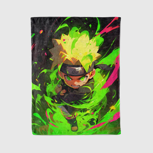 Uzumaki Naruto Cute Chibi Style Flannel Blanket, Naruto Mini Ninja Art, Kids Bedroom Decor, Kawaii Anime Gift for Fans