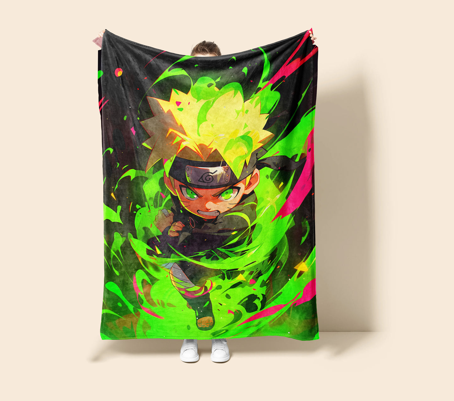 Uzumaki Naruto Cute Chibi Style Flannel Blanket, Naruto Mini Ninja Art, Kids Bedroom Decor, Kawaii Anime Gift for Fans