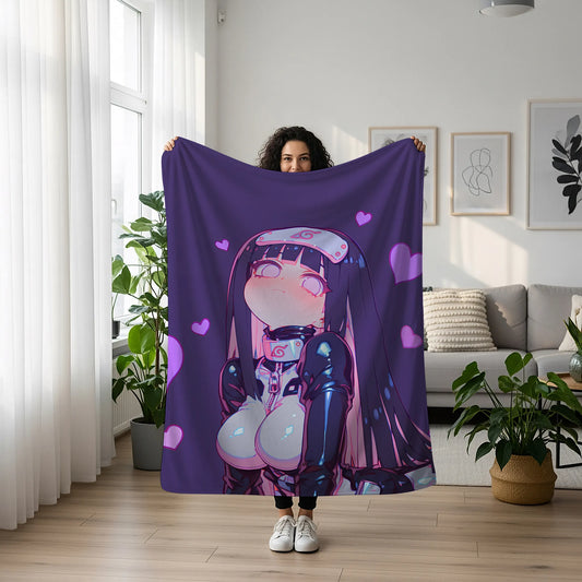 Hinata Hyuga Glossy Latex Style Flannel Blanket, Naruto Sexy Anime Girl, Otaku Wall Decor, Unique Art Piece Gift