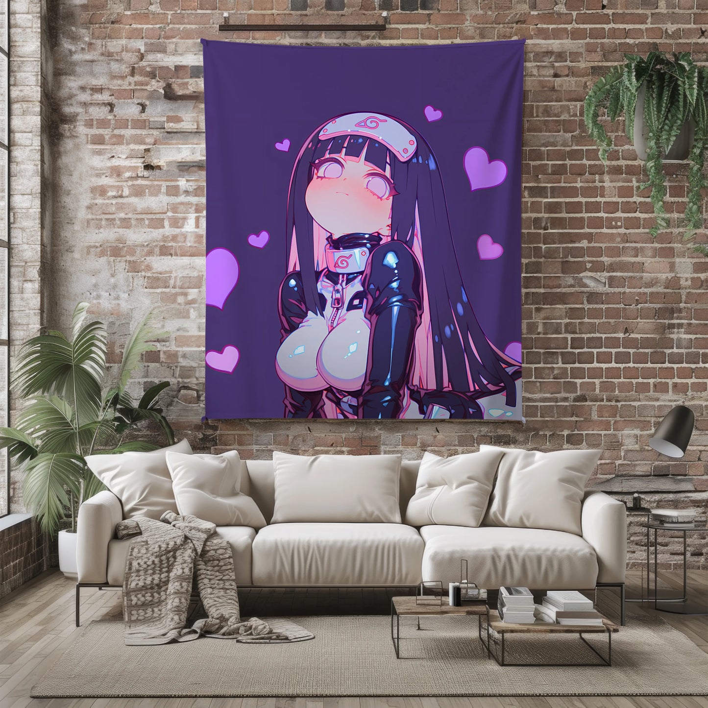 Hinata Hyuga Glossy Latex Style Flannel Blanket, Naruto Sexy Anime Girl, Otaku Wall Decor, Unique Art Piece Gift