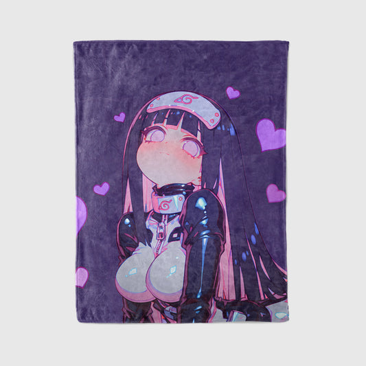 Hinata Hyuga Glossy Latex Style Flannel Blanket, Naruto Sexy Anime Girl, Otaku Wall Decor, Unique Art Piece Gift