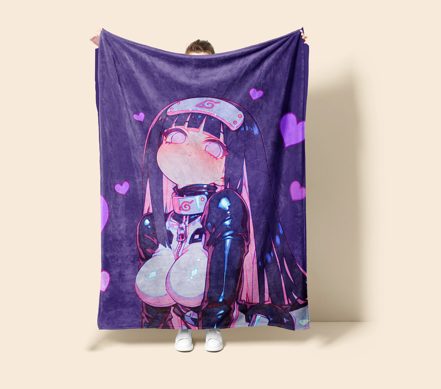Hinata Hyuga Glossy Latex Style Flannel Blanket, Naruto Sexy Anime Girl, Otaku Wall Decor, Unique Art Piece Gift