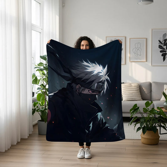 Kakashi Hatake Battle Stance Style Flannel Blanket, Naruto Shippuden Action Art, Ninja Warrior Decor, Anime Fan Gift