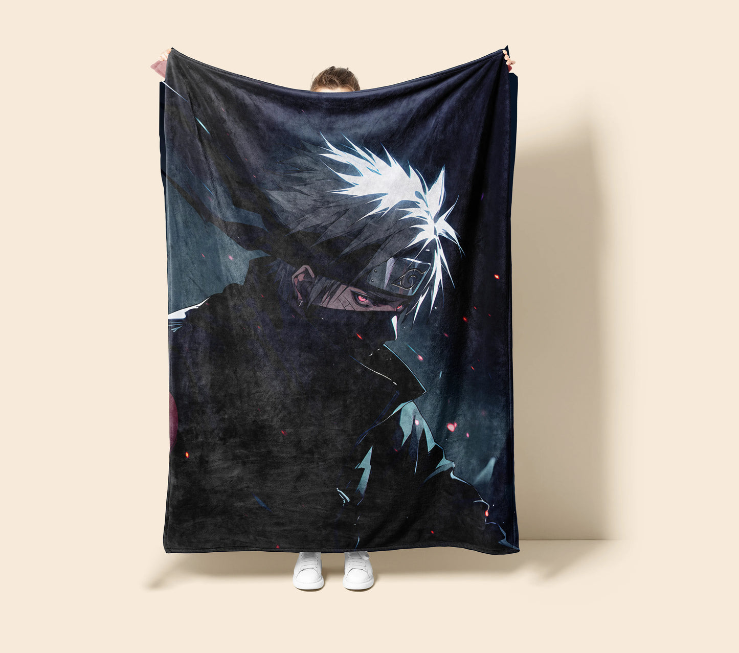 Kakashi Hatake Battle Stance Style Flannel Blanket, Naruto Shippuden Action Art, Ninja Warrior Decor, Anime Fan Gift